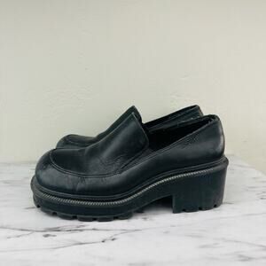 Esprit Black Leather Platform Loafers Women’s Size 6